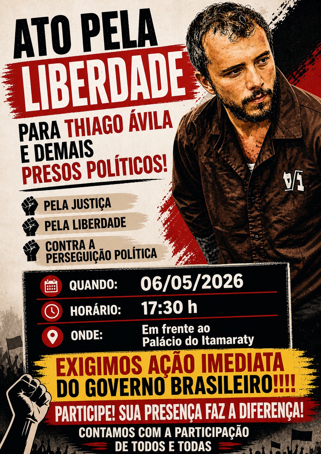 Ato BsB 6/5 pela liberdade de Thiago Ávila e demais presos políticos