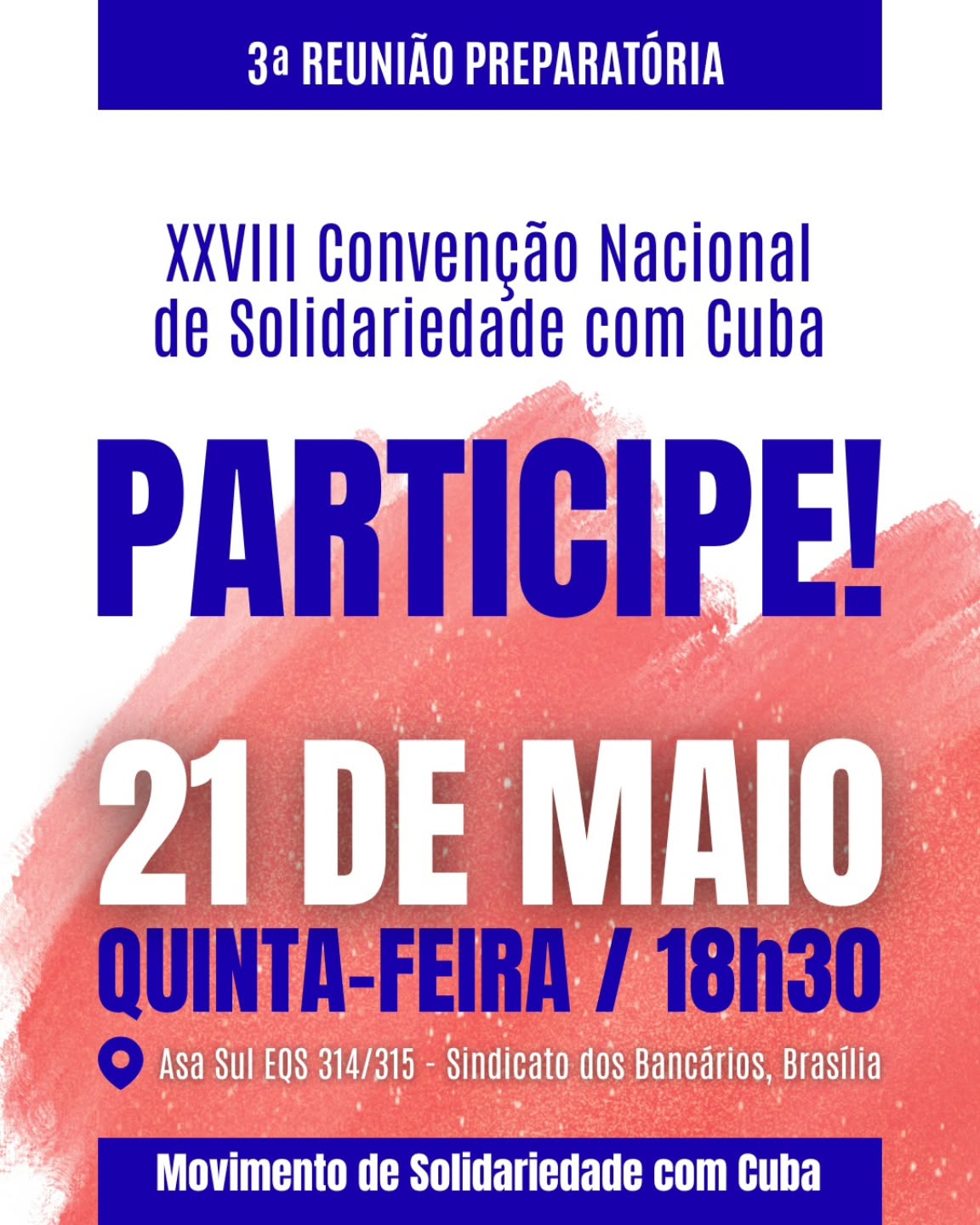 Mostremos que Cuba não está só! Reunião prepartória para Convenção Nacional de Solidariedade com Cuba